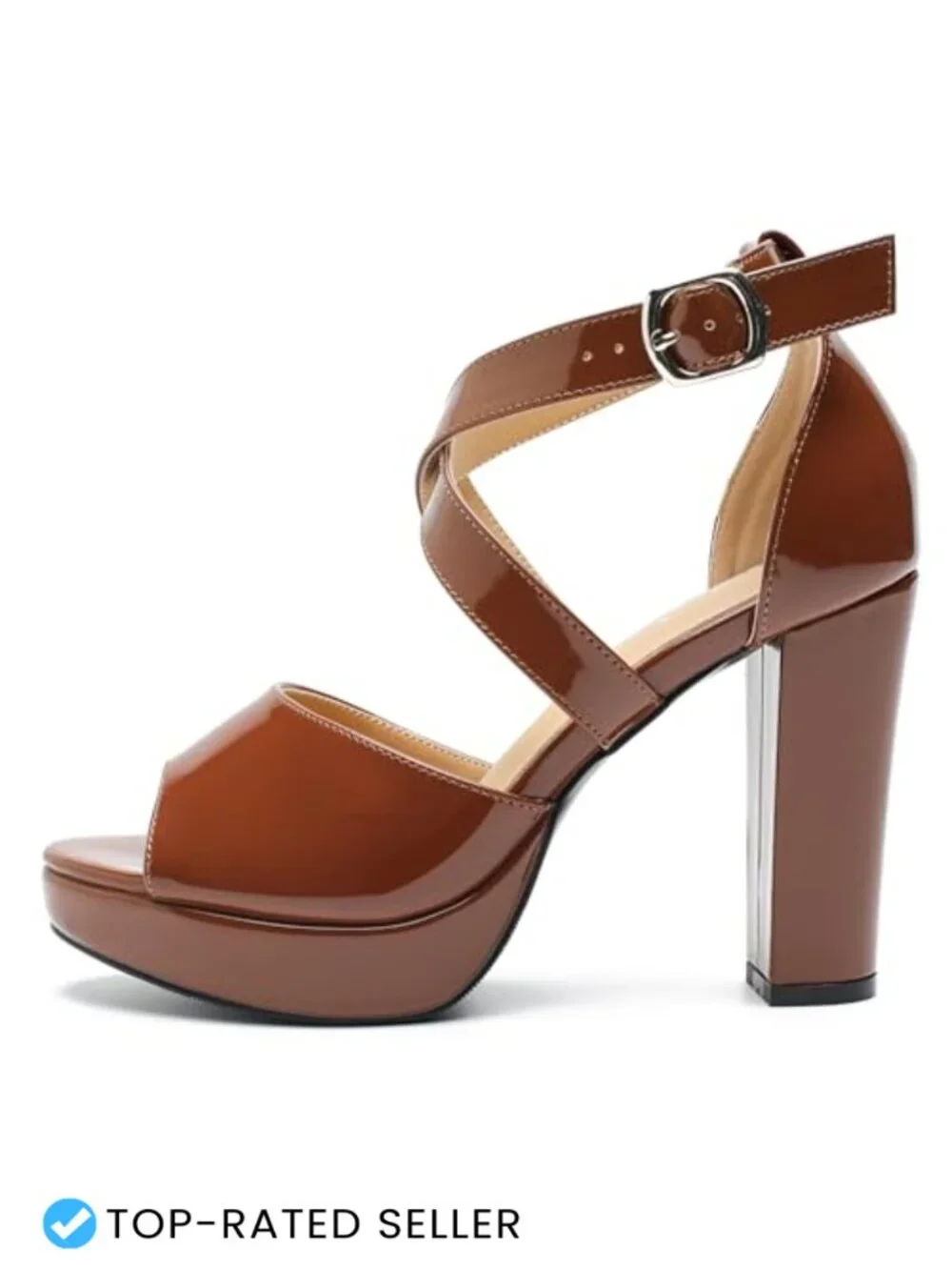 Women's Chunky Block Heel Platform Sandals, Crisscross Ankle Strap, 3.94